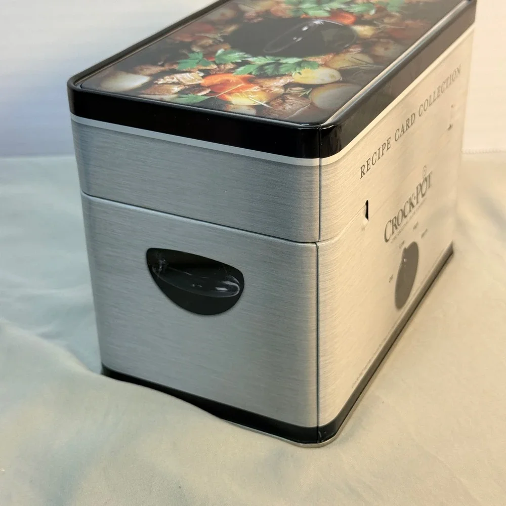 Crock-Pot Recipe Card Collection Tin Box with Slow Cooker Recipes Collectible